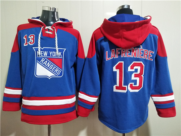 Men's New York Rangers #13 Alexis Lafrenière Blue Ageless Must-Have Lace-Up Pullover Hoodie